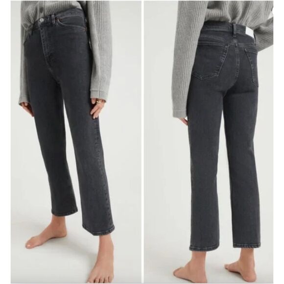 RE/DONE The 70's Crop Boot Jeans sz 31 Black Stoned Noir Stretch NWT inseam 28" - Picture 1 of 8
